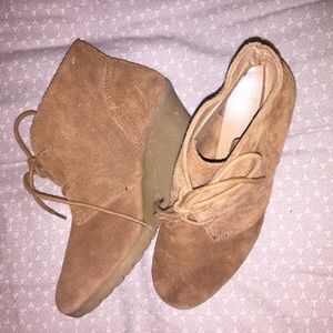 Beige Suede Wedge Lace Up Booties
